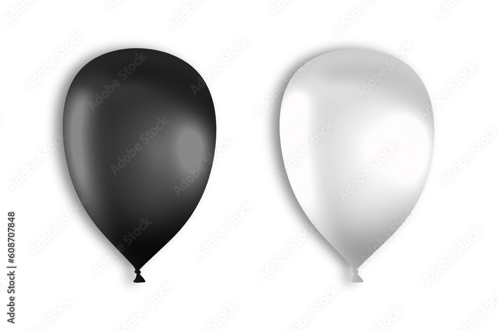 White and black balloon mockup. Party balloon with shadow isolated on white background. Flying 3d ballon template. Birthday, wedding, anniversary decoration symbol. 3d rendering. White and black balloon mockup. Party balloon with shadow isolated on white background. Flying 3d ballon template. Birthday, wedding, anniversary decoration symbol. 3d rendering.