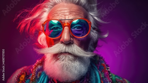 Person is wearing fashionable clothes and modern sunglasses. Vibrant colors. Generative AI © piai