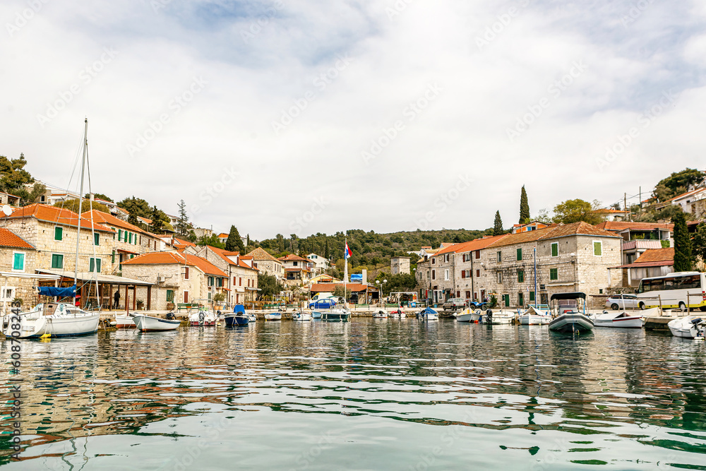 View at the small town Maslinica, Dalmatia, Croatia, in early spring
