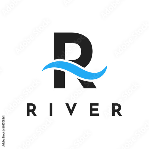 Modern R Letter River Logo Design Template