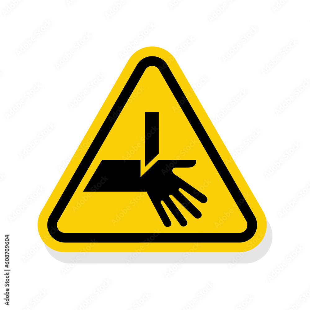 ISO Triangle Warning Sign: Cutting of Fingers or Hand Straight Blade Symbol ISO Triangle Warning Sign: Cutting of Fingers or Hand Straight Blade Symbol