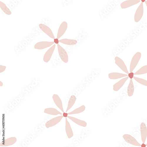 Hand drawn seamless vector pattern with blooming summer flowers. Floral background with cute tiny flowers in trendy contemporary style. Endless pattern for prints and fabrics. Flat vector design
