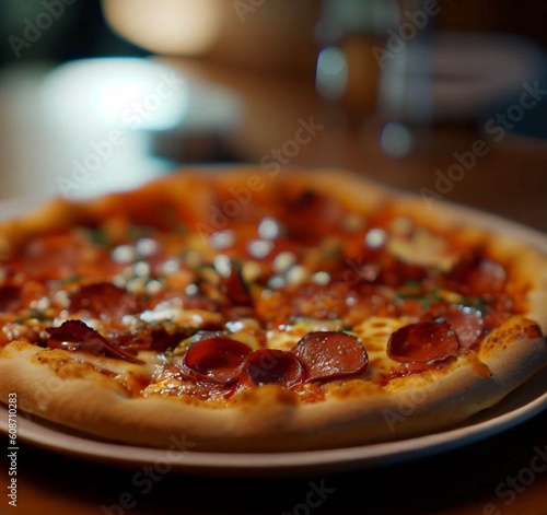 Pizza on the table at the restaurant 