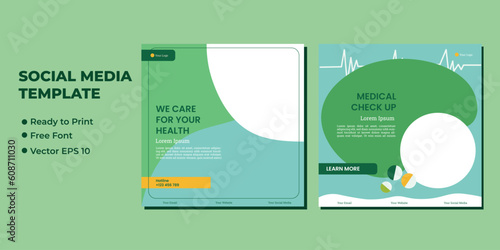 Medical healthcare service social media post template design. Hospital, doctor, clinic and dentist health business promotion flyer poster.