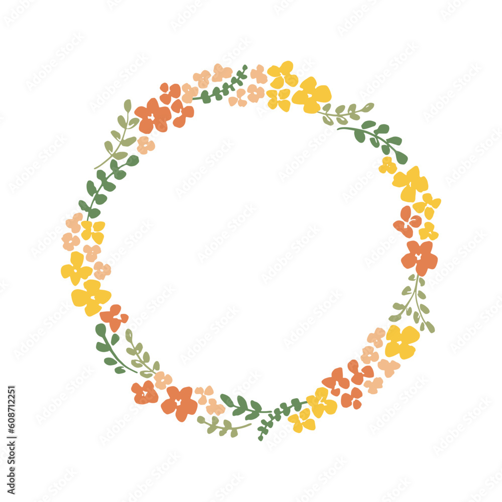 Lovely hand drawn wildflowers wreath. Vector floral circle frame with charming meadow flowers isolated on white. Botanical template for spring and summer designs. Trendy vector illustration
