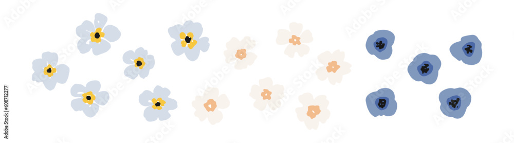 Beautiful hand drawn meadow flowers isolated on white background. Vector botanical elements for spring and summer design. Charming wildflowers, blooming floral plants. Flat vector illustration Beautiful hand drawn meadow flowers isolated on white background. Vector botanical elements for spring and summer design. Charming wildflowers, blooming floral plants. Flat vector illustration