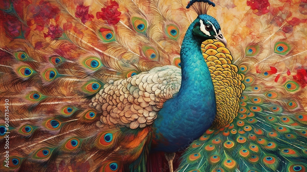 Fototapeta premium Colorful Peacock Generative AI