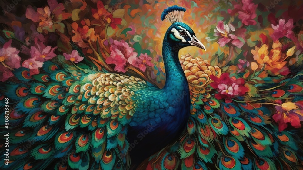 Fototapeta premium Colorful Peacock Generative AI
