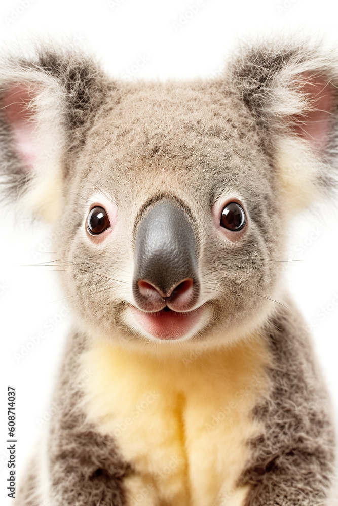 Naklejka premium A close up of a koala bear on a white background. Generative AI.