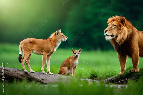 fox, herd of deer, tiger , lion , elephant in the jungle