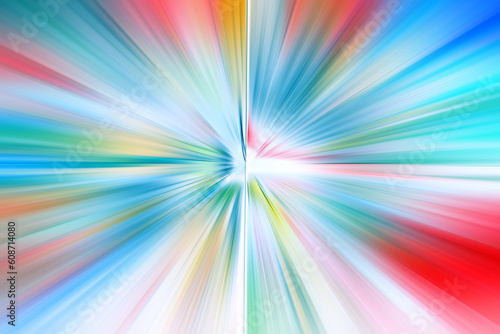 Abstract radial zoom blur surface of blue, turquoise and red tones. Delicate colorful background with radial, radiating, converging lines.