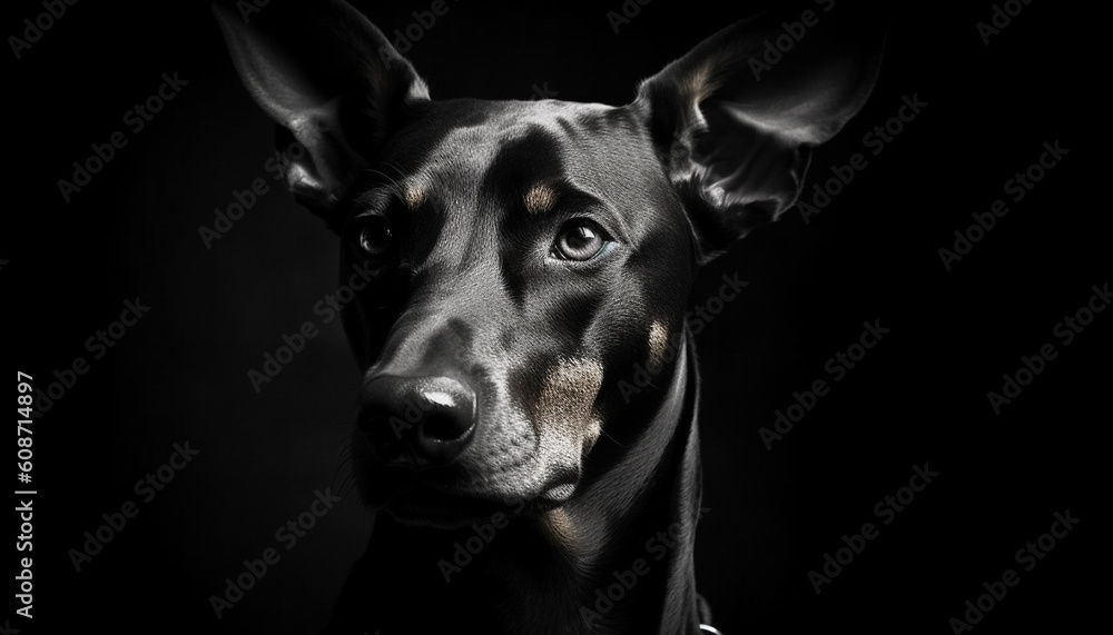 Purebred Doberman Pinscher portrait, looking at camera with loyalty generated by AI Purebred Doberman Pinscher portrait, looking at camera with loyalty generated by AI