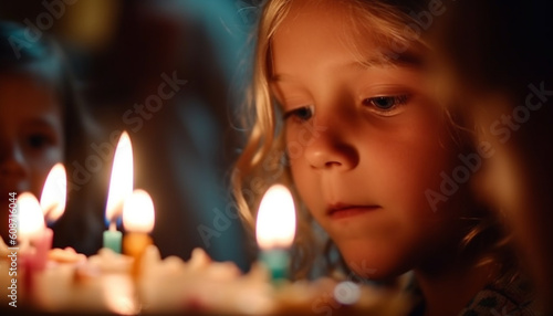 A family celebration with cute girls and a burning candle generated by AI