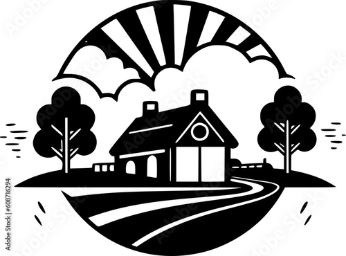 Farm | Black and White Vector illustration