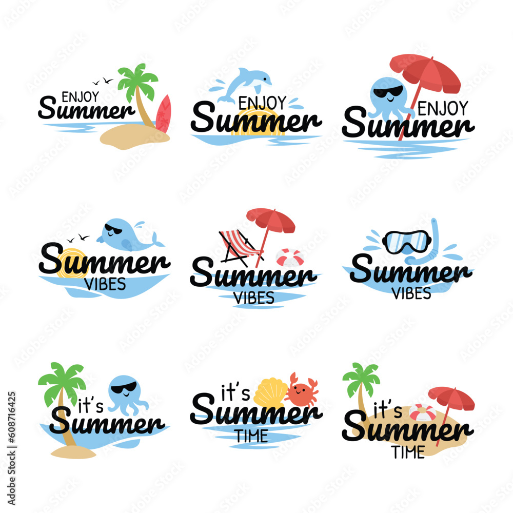  Set of summer sticker label vector 