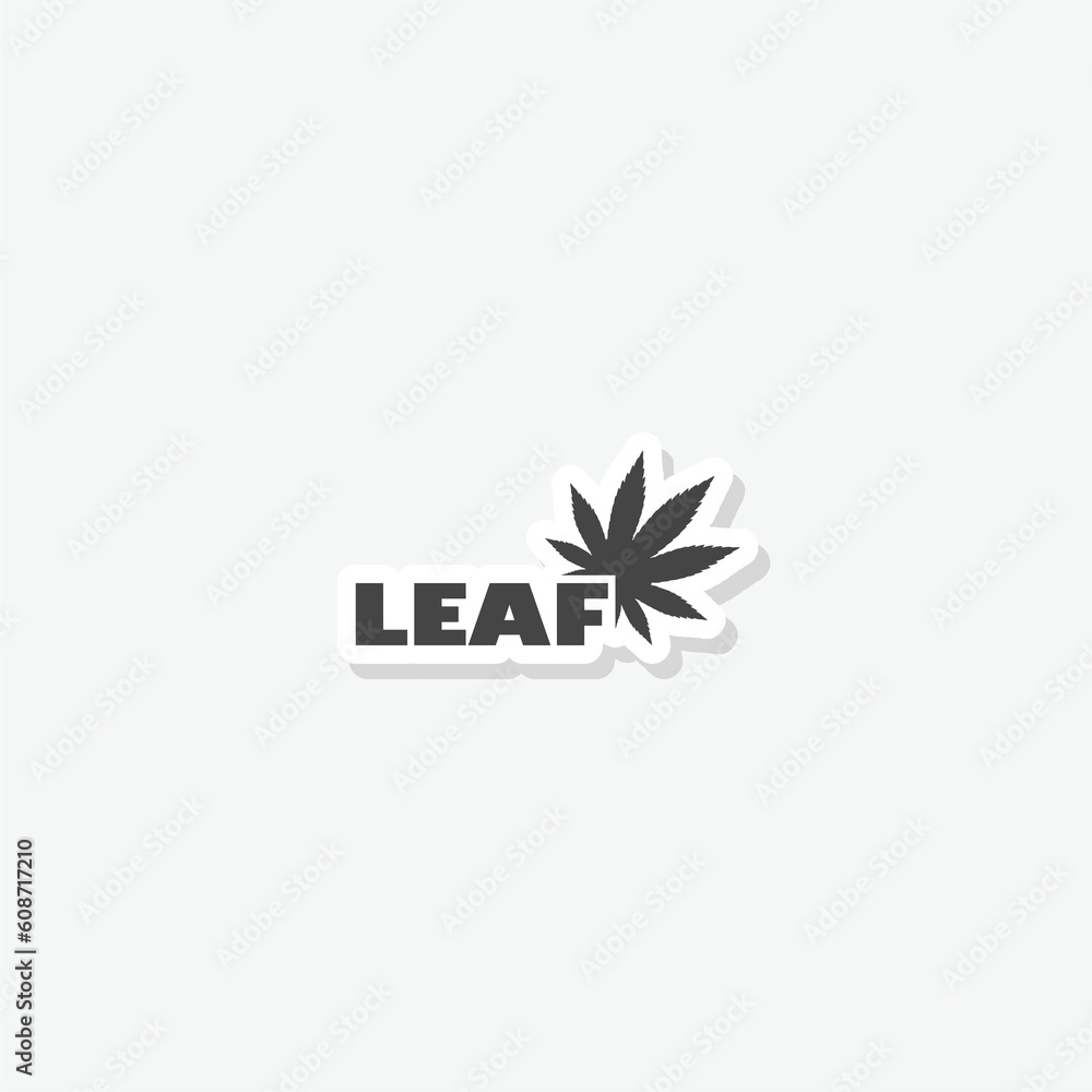 Cannabis leaf logo sticker isolated on white