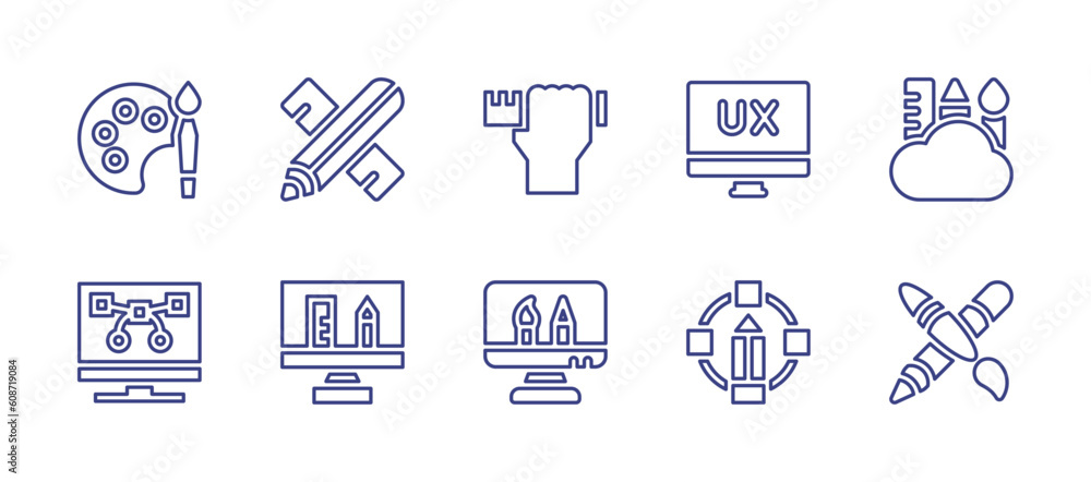 Design line icon set. Editable stroke. Vector illustration. Containing art, design, design skills, user experience, graphic design, pencil.