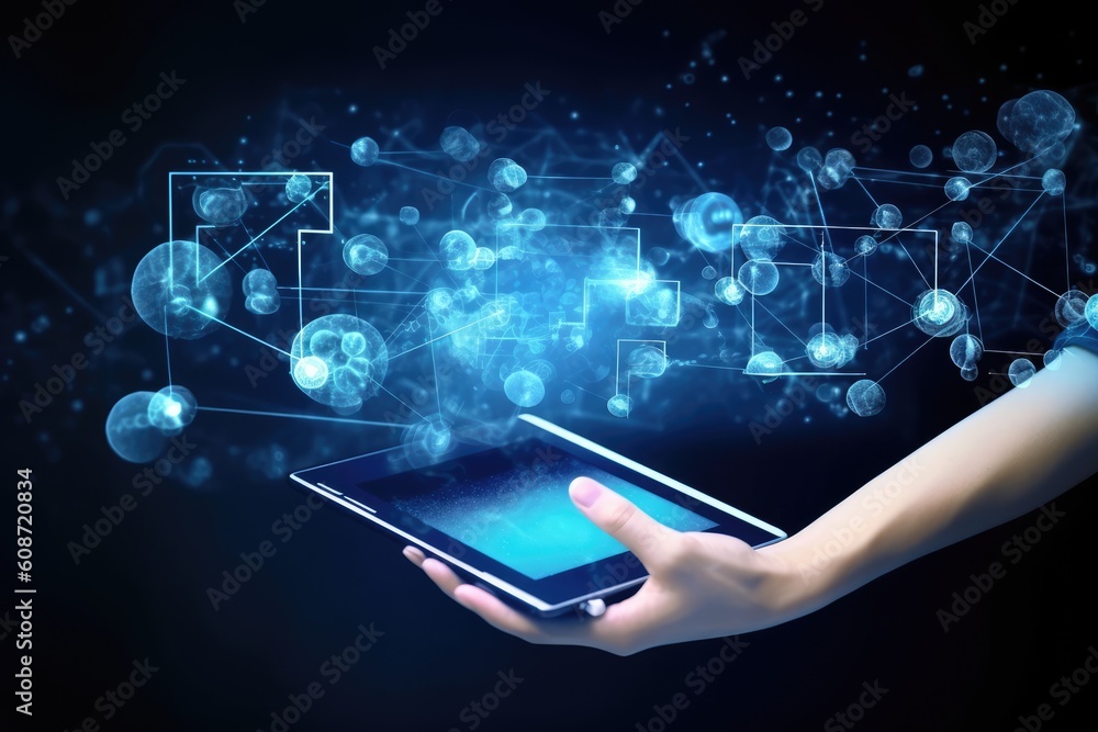 Smartphone with a magic screen in hand, Generative AI Smartphone with a magic screen in hand, Generative AI