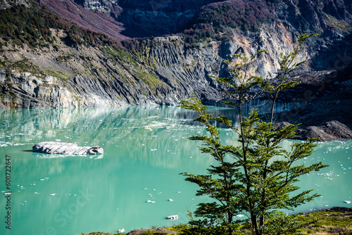 Manso Lake, generated by the melting of the Ventisquero Negro glacier, due to global warming, at the base of Cerro Tronador. It's emerald green due to the sediment content with copper sulfate.