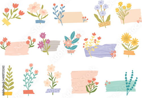 Set Collection Hand drawn Floral with Tape Illustration vector