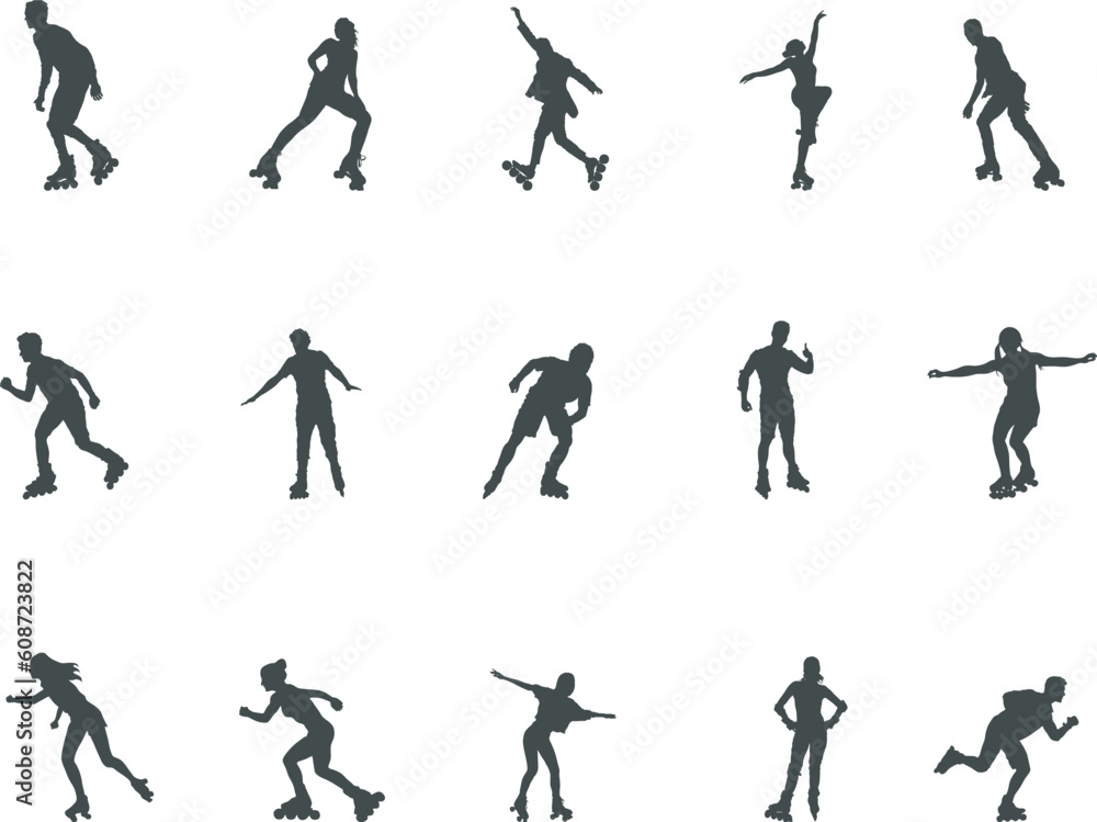 Roller skating silhouettes, Woman roller skating silhouette, Man roller