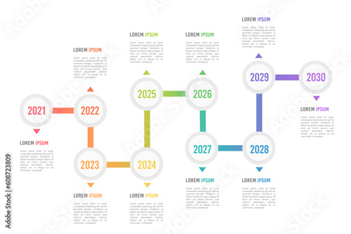 Business timeline 10th anniversary. Infographic timeline, milestone, roadmap. Vector illustration.