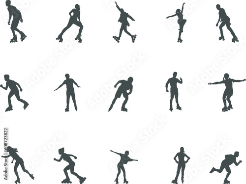 Roller skating silhouettes, Woman roller skating silhouette, Man roller skating silhouettes, Roller skating SVG, Roller skating clipart.