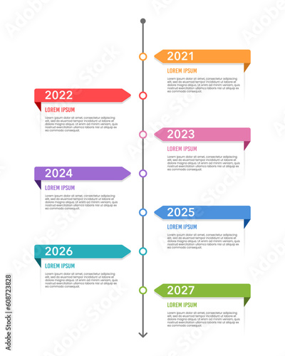 Infographic timeline business 7th anniversary. Milestone, Roadmap. Vector illustration.