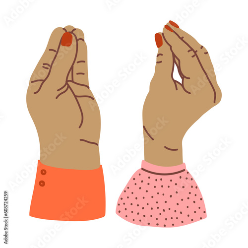 Bellissimo italian tasty food hand gesture flat cartoon vector illustration. italian pinecone hand sign isolated on white