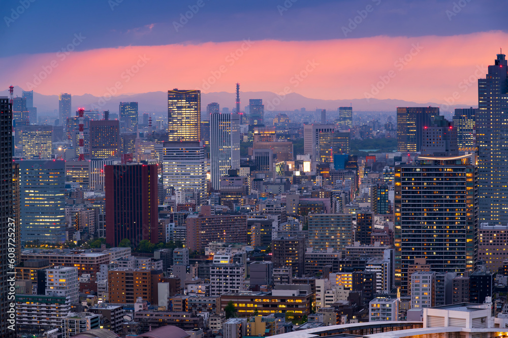 Cityscapes of tokyo sunset winter, Skyline of Tokyo, office building and downtown of tokyo in minato, Japan, Tokyo is the world's most populars metropolis and centers for world business.