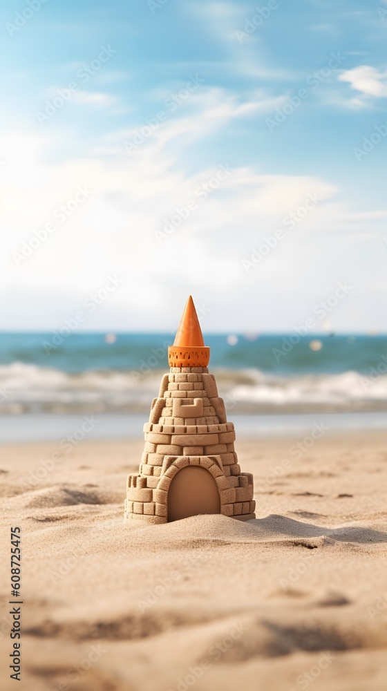 Sandcastle on the beach with sand in summer Sandcastle on the beach with sand in summer