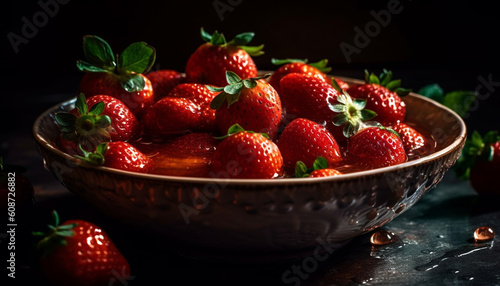 Juicy ripe strawberries in a rustic berry basket  a summer delight generated by AI