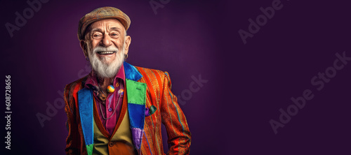 Senior old man wearing fashion colorful clothes. Generative AI