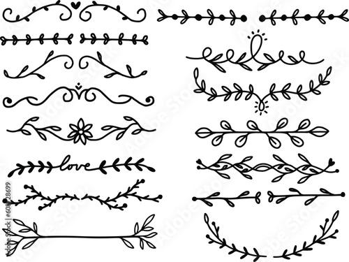 Set Collection Hand Draw Botanical Floral Dividers Illustration vector