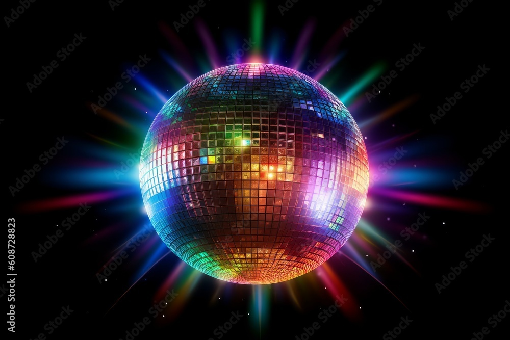 Sparkling disco ball. Night party, colorful. Generative AI Sparkling disco ball. Night party, colorful. Generative AI