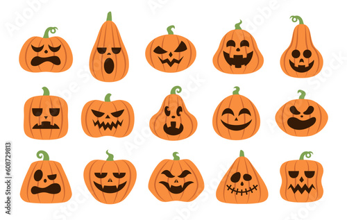 Set of halloween pumpkins isolated on white background