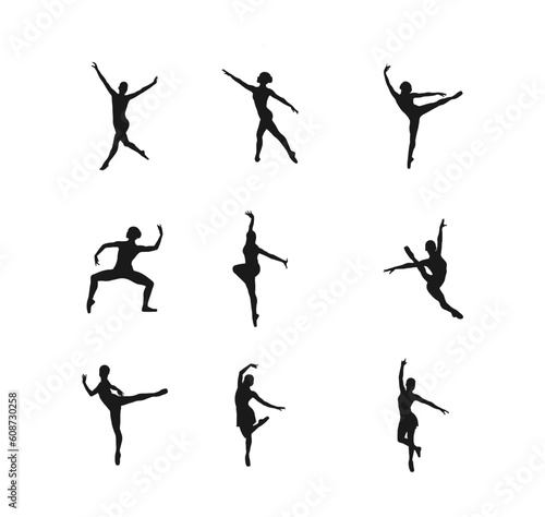 Set of elegant gymnast s silhouettes.sports acrobatics  group exercises women s flexibility  girls silhouette of gymnasts  athletes  vector graphics pyramid of people.isolated on white background.