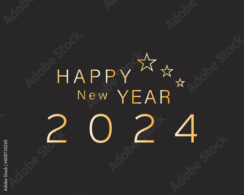 2024 HAPPY NEW YEAR script text hand lettering. Vector illustration background for new year's eve and new year resolutions and happy wishes with stars and balls christmas elements.Vector Illustration.