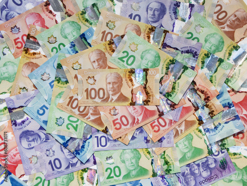 Canadian Cash Background, Canadian Currency Dollar Bills, Canada Savings photo