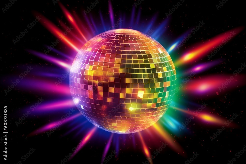 Sparkling disco ball. Night party, colorful. Generative AI