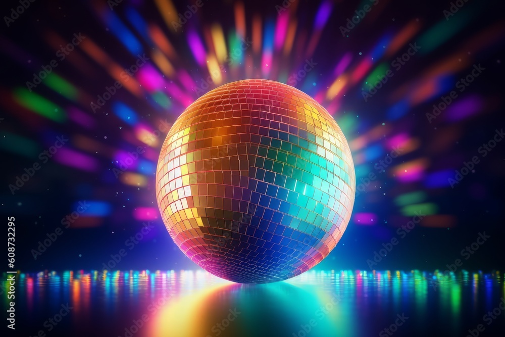 Obraz premium Sparkling disco ball. Night party, colorful. Generative AI