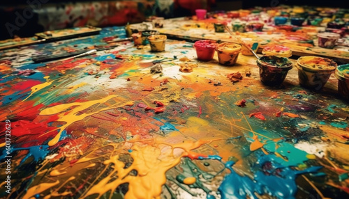 Vibrant colors and messy paint create abstract chaos in painting generated by AI