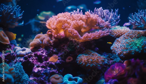 Colorful clown fish swim in underwater reef, a natural beauty generated by AI