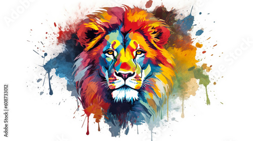 Lion face vector illustration in abstract mixed grunge colors digital painting in minimal graphic art style. Digital illustration generative AI.