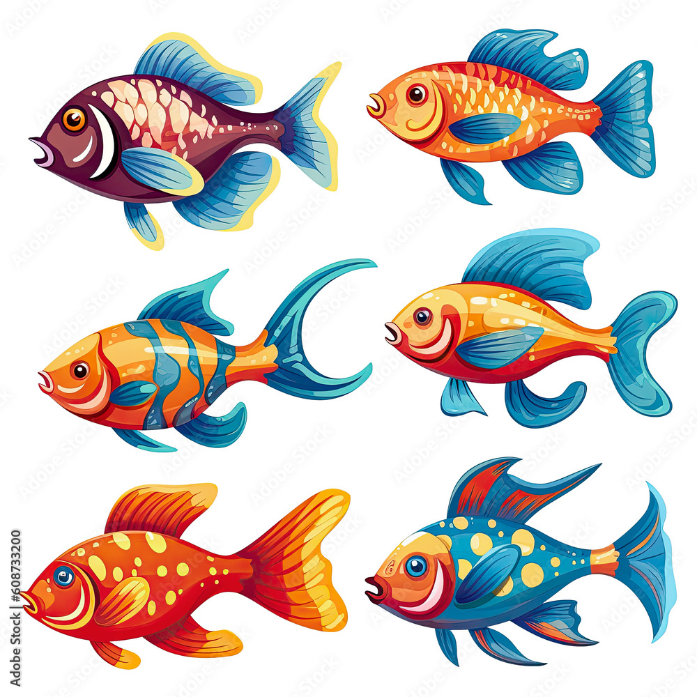 Cheerful Fish Cute Clipart Illustration with High Color Saturation 