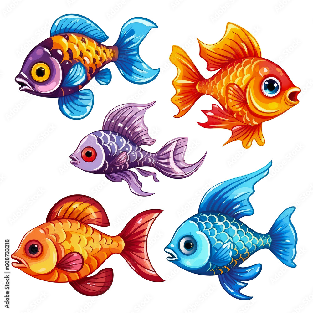 Naklejka premium Cheerful Fish Cute Clipart Illustration with High Color Saturation