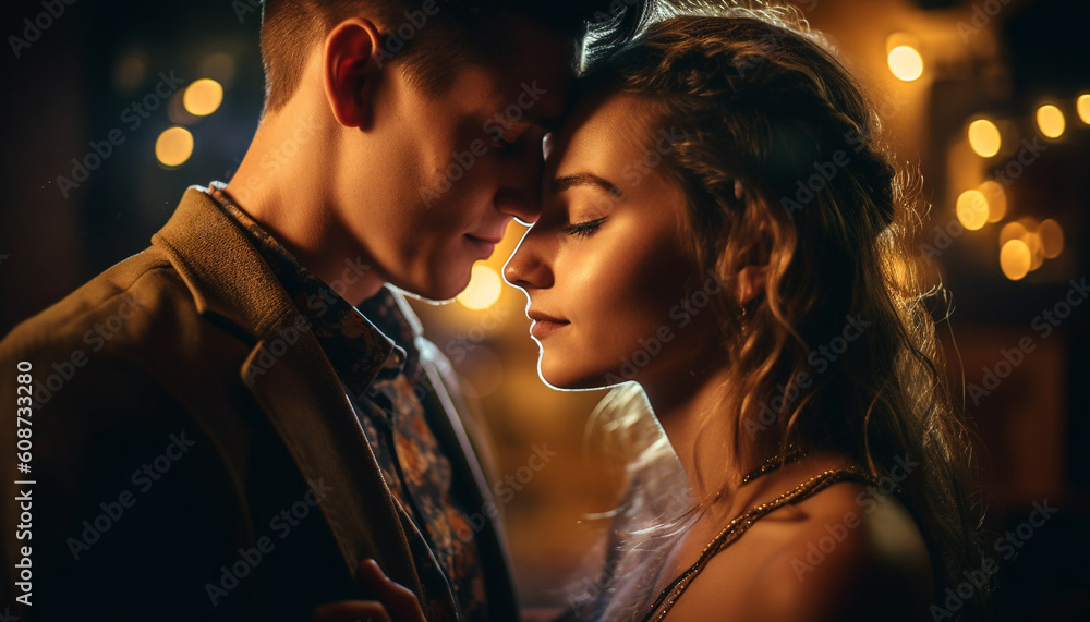 A loving couple embraces in the beauty of the night generated by AI A loving couple embraces in the beauty of the night generated by AI