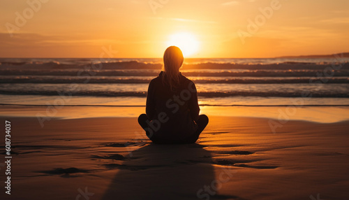 Meditating outdoors at dawn  one person finds harmony and balance generated by AI