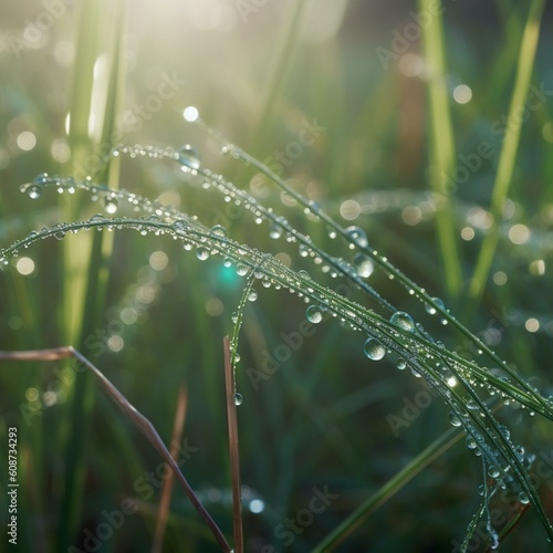 dew on the grass, close up view Generative AI