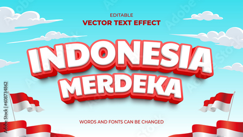 indonesia merdeka editable text effect on blue sky background